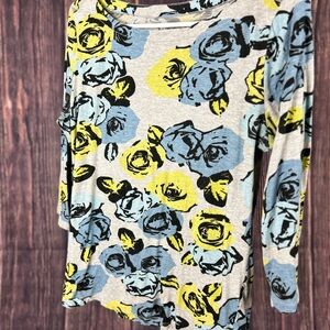 LOFT Asymmetrical Blue and Yellow Long Sleeve Top